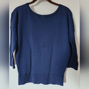 Ann Taylor Navy Crew Neck Sweater with Lovely Detail